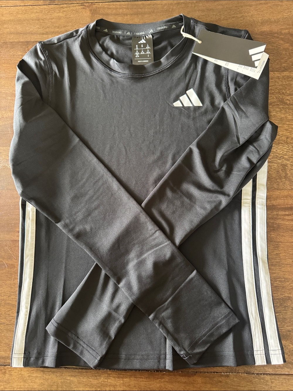 adidas Black Crewneck Long-Sleeve Performance Sweater with White Stripes